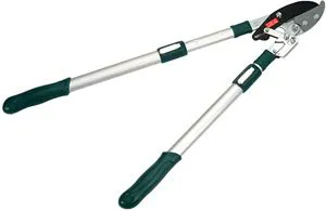 Tagliarami con manici telescopici in alluminio con pulsante di blocco.